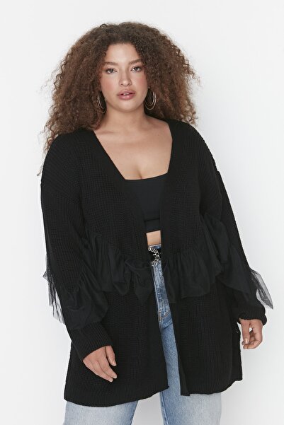 Trendyol Curve Μαύρο τούλι Λεπτομερής πλεκτό ζακέτα TBBAW23AV00002