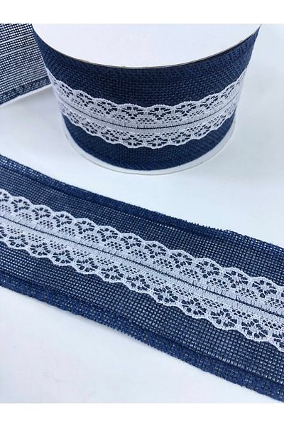 Bontex Μπλε Navy Blue Δαντέλα Φαρδιά Λινή Κορδέλα 5 μέτρων – Κορδέλα – Κορδέλα