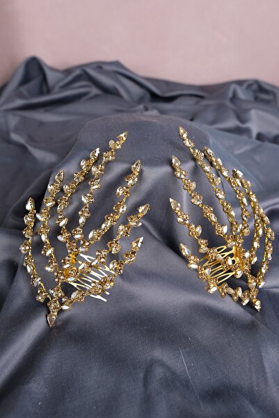 Genel Markalar En Güzel Gelinlere Özel Çift Tarak Tokalı Taşlı Gelin Kına Saç...