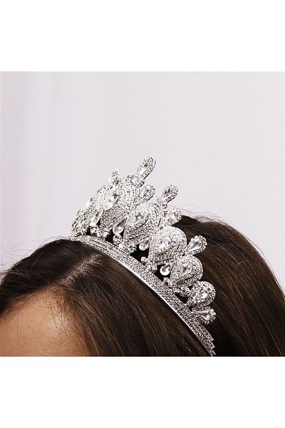 Bride Aksesuar Dünyası Accesoriu pentru păr de mireasă Coroană de mireasă rotundă cu pietre de argint – Coroană – Coroană