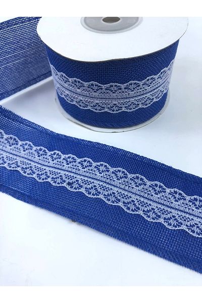 GELD Saks Blue Wide Λινή Κορδέλα με Δαντέλα στη μέση 5 μέτρα – Κορδέλα – Κορδέλα