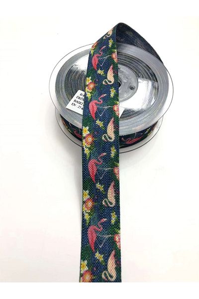 FdayAksesuar Decorative Ribbon Accessory Flamingo Patterned Cotton Ribbon 2.5 cm 1 Mt--1011 – Decorative Ribbon – Decor