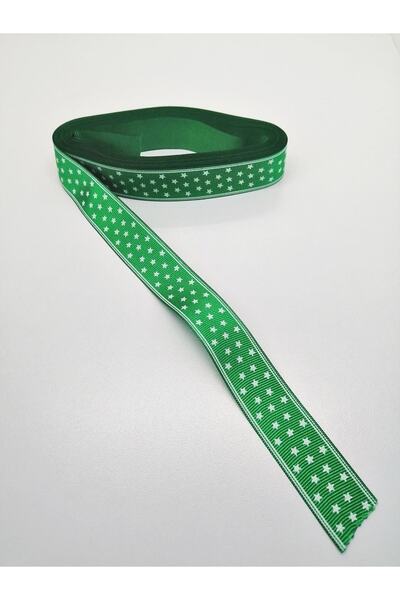 Bride Aksesuar Dünyası Panglică Grosgrain cu Motiv Steaua Verde 2,5 Cm 2 Metr...