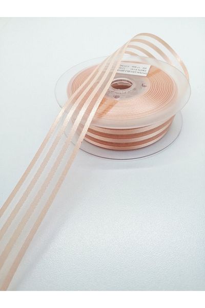 Bride Aksesuar Dünyası Hobby Products Yavruağzı Σατέν Ριγέ Κορδέλα Σιφόν 3 μέτρα Πλάτος 2,5 cm – Κορδέλα – Κορδέλα