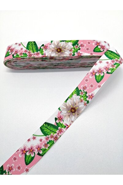 GELD Panglică Grosgrain cu Motiv Trandafir Roz 2,5 Cm 3 Metri – Panglică – Pa...