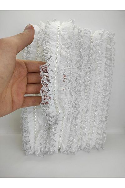 Bride Aksesuar Dünyası Panglică cu volan cu perle din dantelă albă – Panglică – Panglică