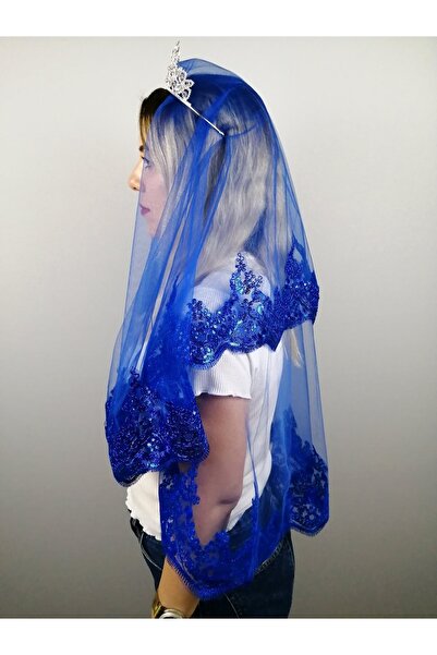 Bride Aksesuar Dünyası Plavi set veila sa šljokicama – svadbeni dodatak