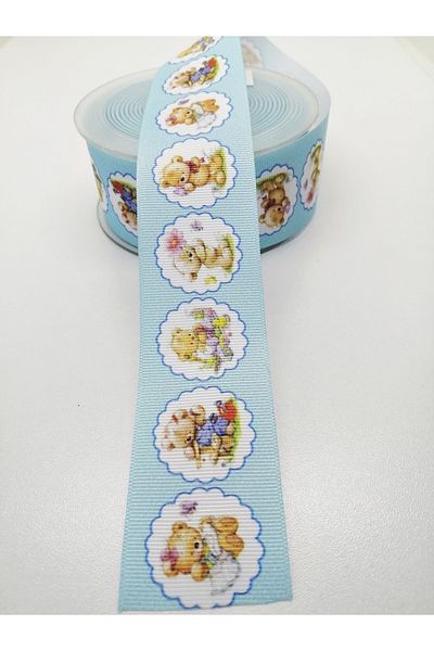 Bride Aksesuar Dünyası Panglică Grosgrain cu model ursuleț albastru 4 Cm 2 Metri – Panglică – Panglică