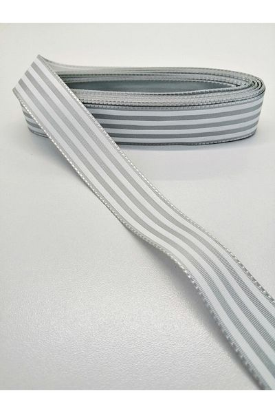 Bontex Γκρι Λευκή Ριγέ Κορδέλα Ταφτά 2,5 εκ. 2 μέτρα – Κορδέλα – Κορδέλα