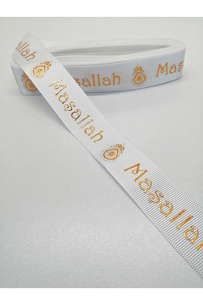 GELD Λευκή κίτρινη Mashallah με σχέδιο Grosgrain Κορδέλα 2,5 cm 2 μέτρα – Κορδέλα – Κορδέλα