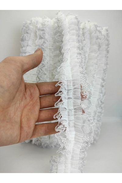 Bride Aksesuar Dünyası Panglică cu volan din dantelă cu sclipici alb argintiu – Panglică – Panglică
