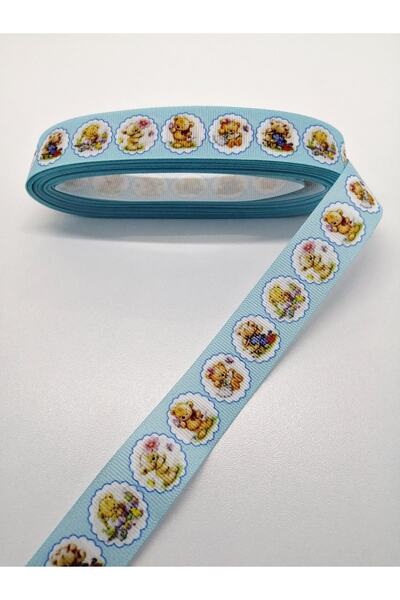 Bride Aksesuar Dünyası Panglică Grosgrain cu model ursuleț albastru bebeluș 2...