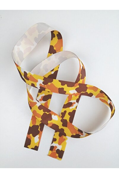 Bride Aksesuar Dünyası Panglică Grosgrain cu Motiv Camuflaj Galben 1 Metru Lă...