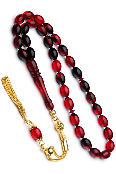 OTTOTESBİH Fire Amber Prayer Beads, Gold Plated Silver Tasseled Prayer Beads