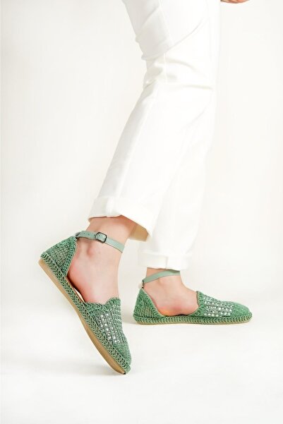 Moda Eleysa Taşlı Model Bilekten Kemerli Süet Kadın Babet