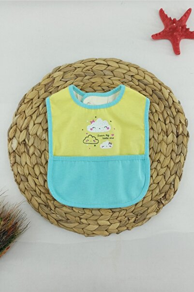 dubi baby Bulut Desen Sıvı Geçirmez Arkası Alezli Bebek Mama Önlüğü 6-18 Ay