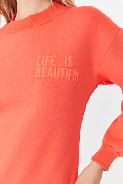 Trendyol Collection Gránátalma virág dombornyomott nyomtatott laza vastag polár belül kötött pulóver TWOAW23SW00140