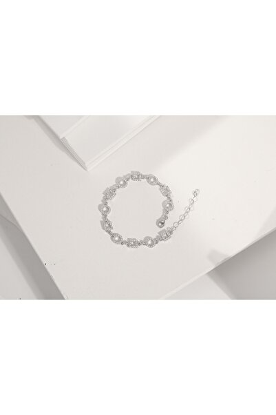 Khailo Silver Yuvarlak Ve Kare Motifli Taşlı Bileklik