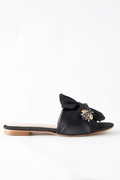 LuviShoes T01 Black Satin Stone Women's Slippers