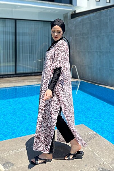 Remsa Mayo Kaftan Pareo 430-217 Leopard Claret Red