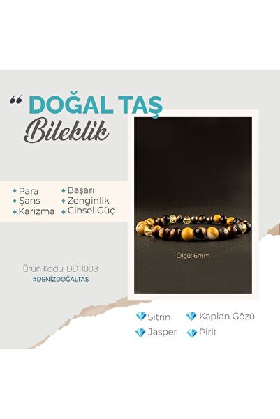 Deniz Doğal Taş سوار سيترين من الحجر الطبيعي مقاس 6 مم، عين النمر، جاسبر، بيريت