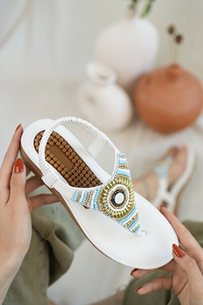 Khayt Helen Anatomical Orthopedic Fashion Stoned Daily Women's Flip Flops Sandals