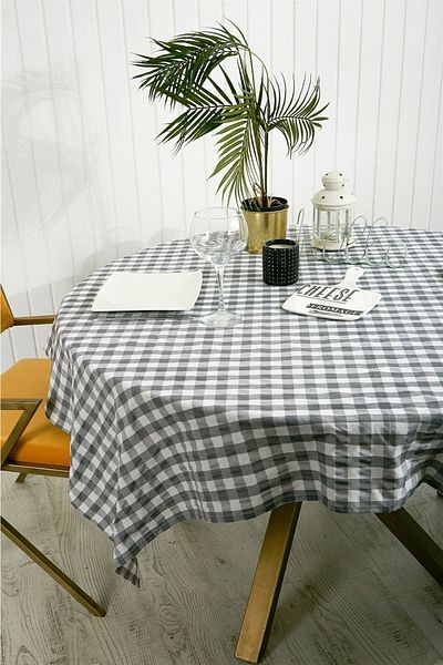 NT Handmade Gray White Checkered 160x130 Cm Tablecloth - Tablecloth for Kitchen Concept Picnic Camping
