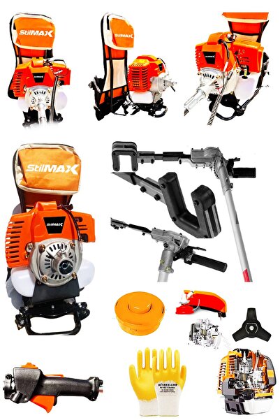 stilmax 3.3 Hp 63cc Benzinli Sırt Tipi Tırpan Makinesi Ot Çayır Çim Biçme + Zeytin Ceviz Silkeleme Aparatı