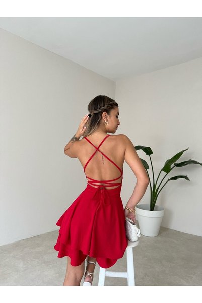 Suelo Butik Galway Red Dress with Back Detail Skirt Shorts
