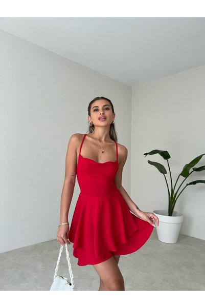 Suelo Butik Galway Red Dress with Back Detail Skirt Shorts