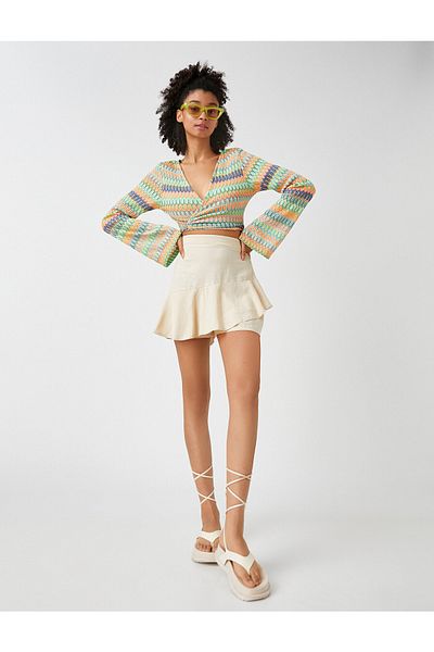 Koton Mini-Shortsrock mit Volants aus Leinenmischung