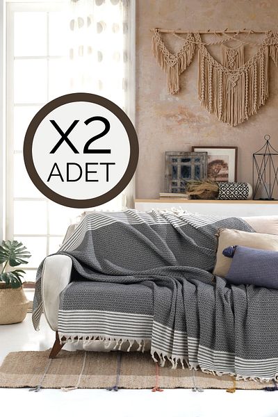 Lux Touch Husa pentru canapea 2 bucati negru Bergama 180 X 200 cm Husa fotoliu bumbac