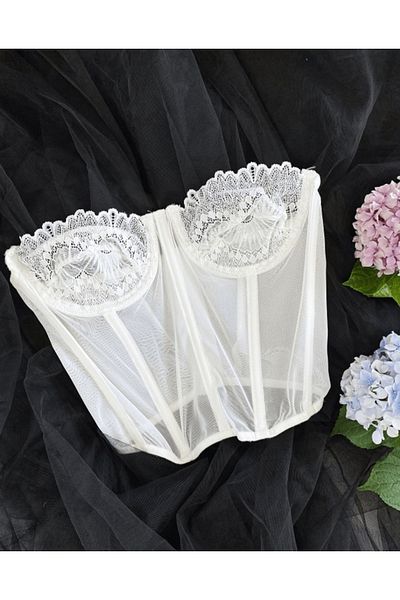 eos lingerie White Lace Tulle Bustier