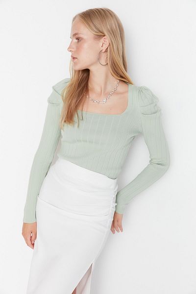 Trendyol Collection Pulover din tricot cu guler pătrat adunat mentă TWOAW21KZ0649