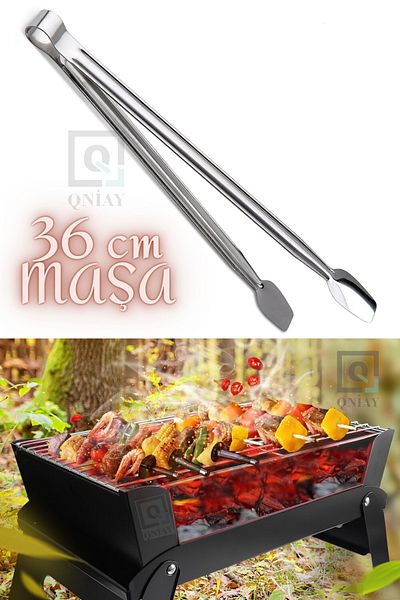 QNİAY Stainless Steel Grill Tongs 36cm Large Size Frying Tongs