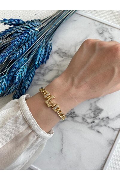 DEMOKAN Kadın Bileklik L Harf Kararmaz Zirkon Taş Özel Kaplama Ayarlanabilir Bileklik