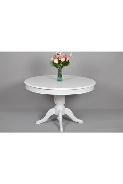 Evim-E Aksesuar 90 Cm Baba Ayaklı Yuvarlak Açılır Masa Ahşap Lake Ipek Mat Beyaz