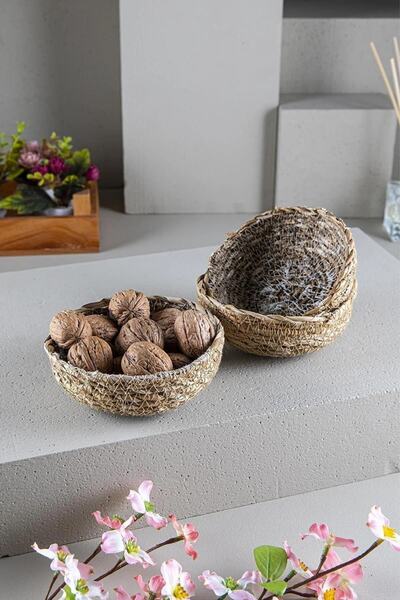 HOMENIVA Wicker Snack Bowl, 3-Piece Presentation Plate, Wicker Organizer
