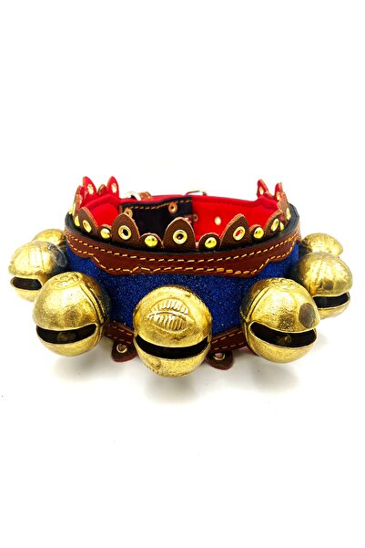 Tasma Market Kahverengi Büyük Zilli Simli Deri Köpek Tasması