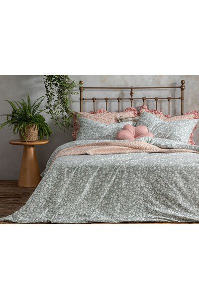 English Home Set cuvertură de pilota Liberty Bloom din bumbac 160x220 cm Seledon închis