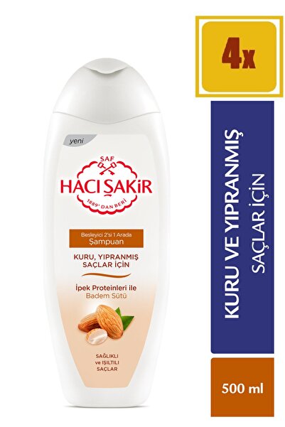 Hacı Şakir شامبو اللوز 500 مل 4 قطع - للشعر الجاف والتالف