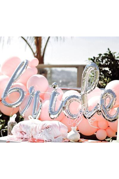 Huzur Party Store Bride Yazılı El Yazısı Folyo Gümüş Renkli Balon Gri Silver ...