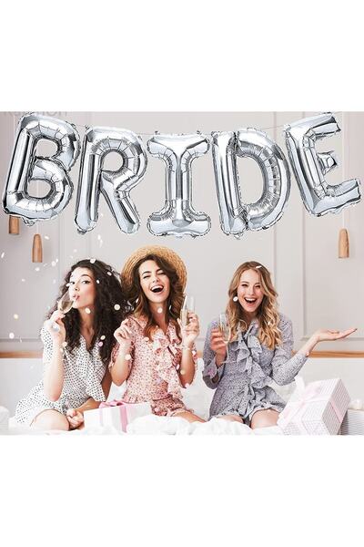 Huzur Party Store Bride Yazılı Folyo Balon Konsept Gümüş Renkli Gri Silver Be...