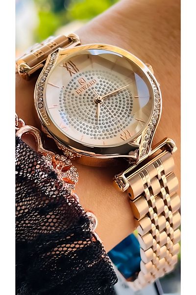 Reward Stone Dial Steel Strap Special Lock System Rose Color Women's Wristwatch Bracelet