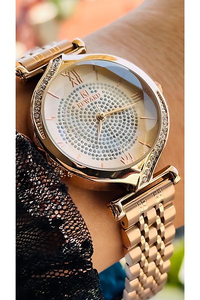 Reward Stone Dial Steel Strap Special Lock System Rose Color Women's Wristwatch Bracelet