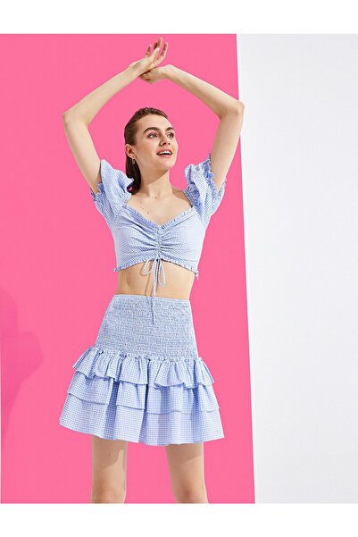 Koton Minirock aus Baumwolle mit Volant und Karomuster