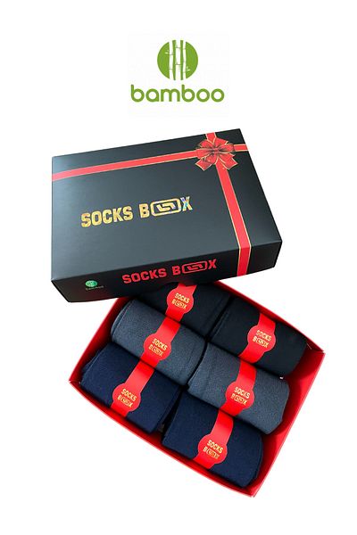 socksbox Bamboo Seasonal Premium Σετ 6 (2 Μαύρα, 2 Μπλε ναυτικό, 2 Καπνιστά) / Κουτί δώρου /40-44