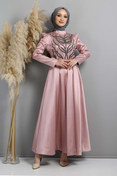Modamihram Abendkleid mit Stoned-Burn-Muster, Dusty Rose