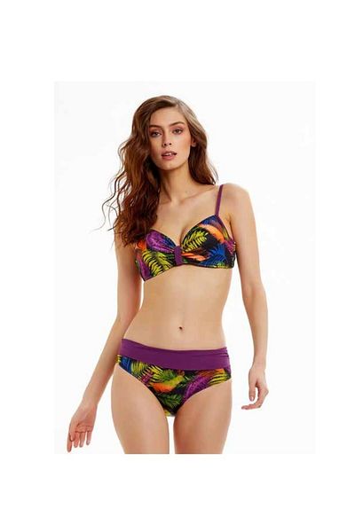 Argento Set de bikini cu sârmă cu șapcă goală cu model tropical violet