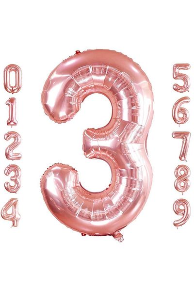 Patladı Gitti 3 Three Number Rose Gold Foil Balloons 32-34" Inc 82 Cm